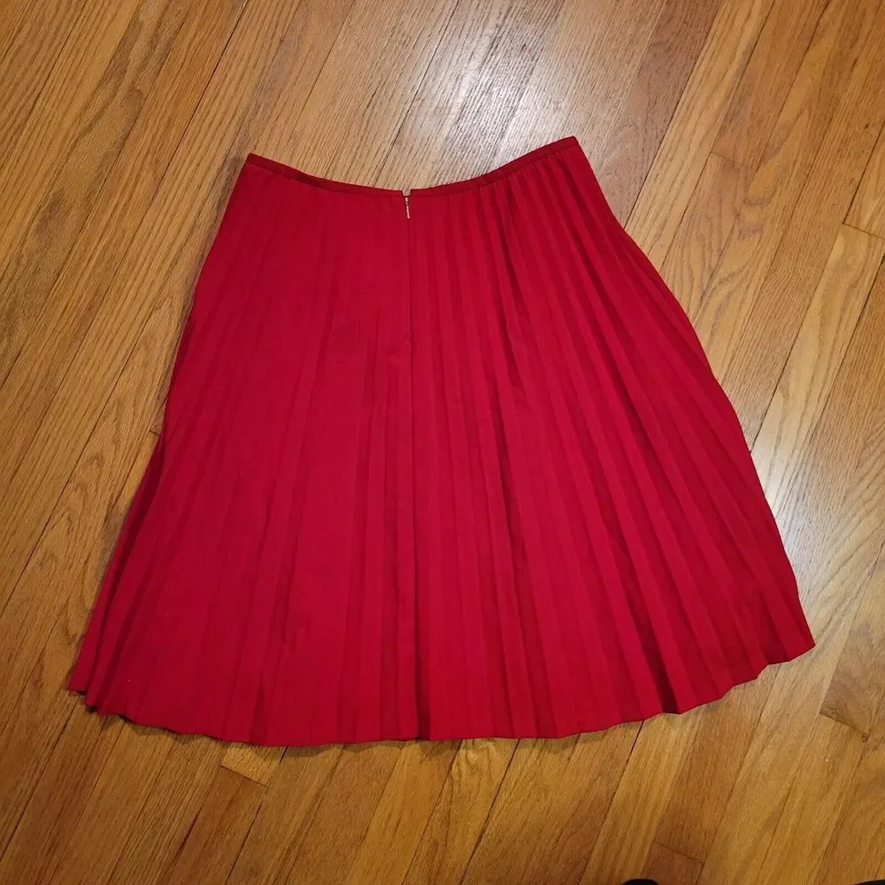Calvin Klein Accordian Skirt Size 8 Red A-Line Midi Preppy‎ Holiday Career - Picture 9 of 13